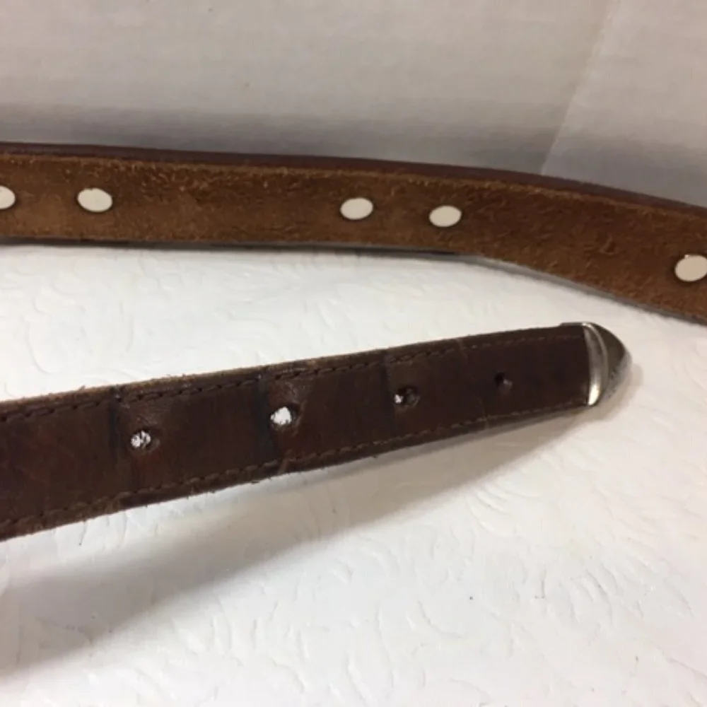 Langu Leather Brown Belt Silver Toned Engraved Ornaments